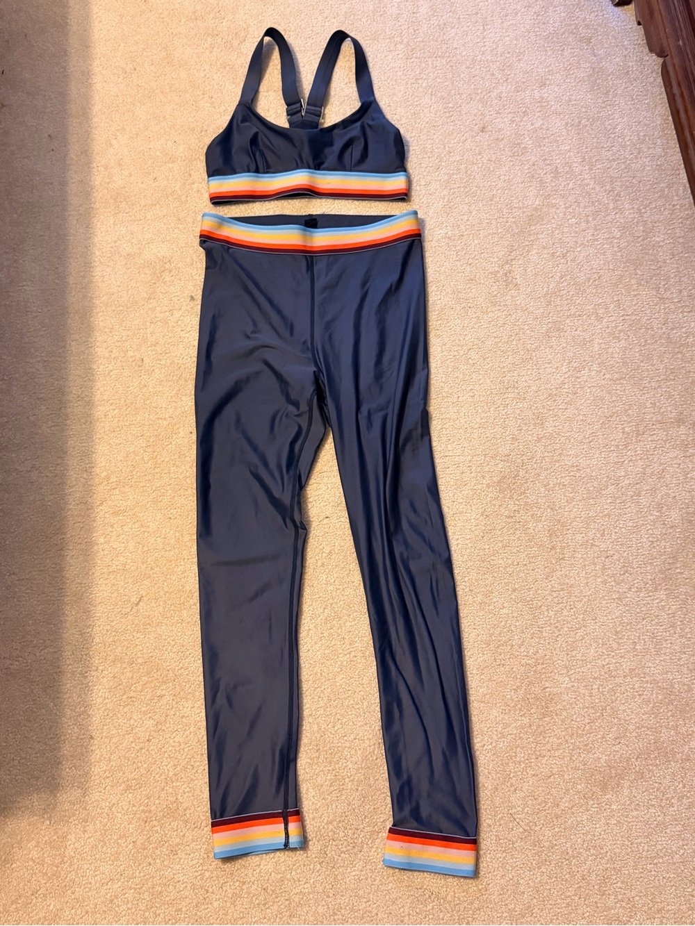 Women’s Navy Leggings and Bra Set with Rainbow Trim